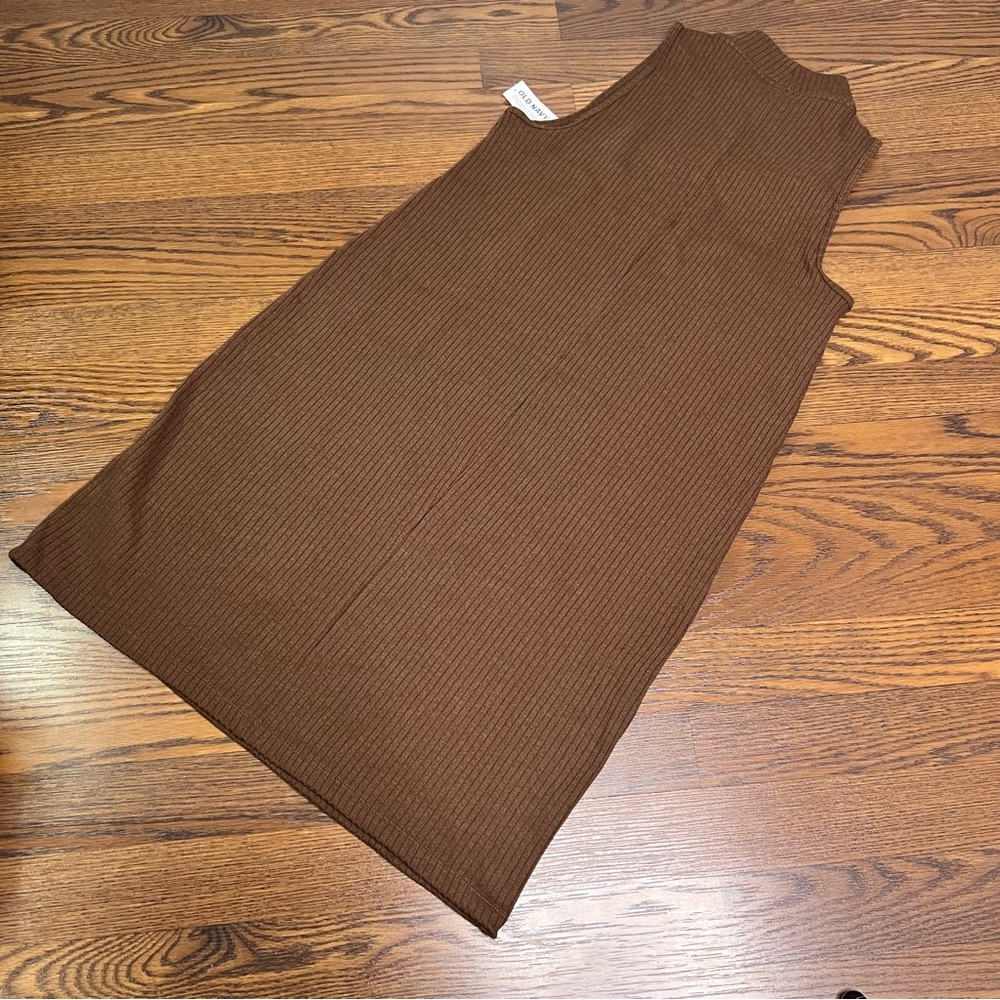 Old Navy Sleeveless Mock-Neck Rib-Knit Mini Shift Dress in Brown size Large - Picture 8 of 8